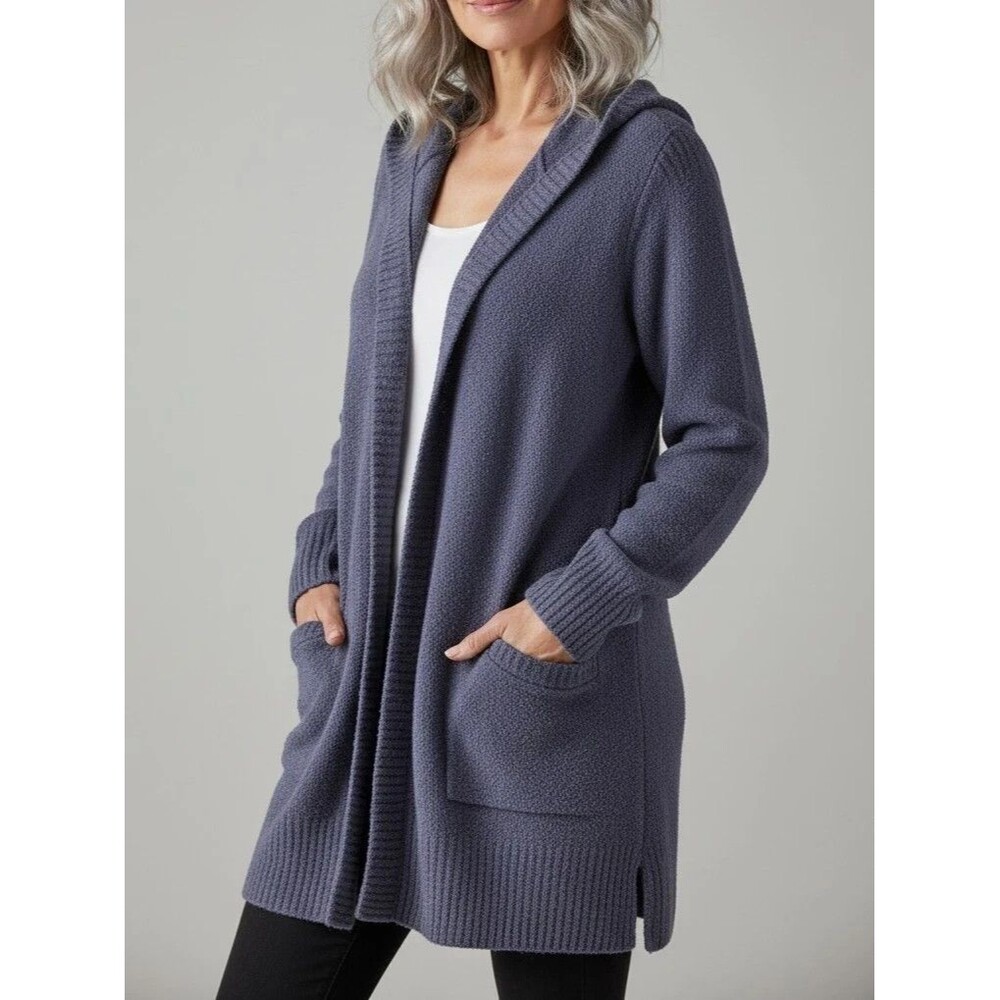 Barefoot Dreams CozyChic Lite Hooded Cardigan Purple Size L Open Front